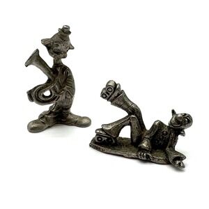 Pewter Clown Figures Vintage Set 2 Miniature Circus Collectibles
